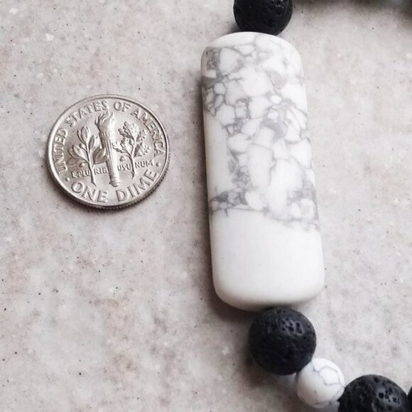 Handmade Howlite Bar + Lava Rocks 7" Bracelet - Aromatherapy - Trendy + Chic! - Picture 6 of 8